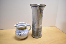 A 20th-century studio pottery tall vase and pitcher by Andrew Hague for Askrigg Studio Pottery, both
