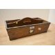 A Victorian oak cutlery caddy with metal hardware, having an initialled front plaque reading ‘KH’ in - Image 1 of 5
