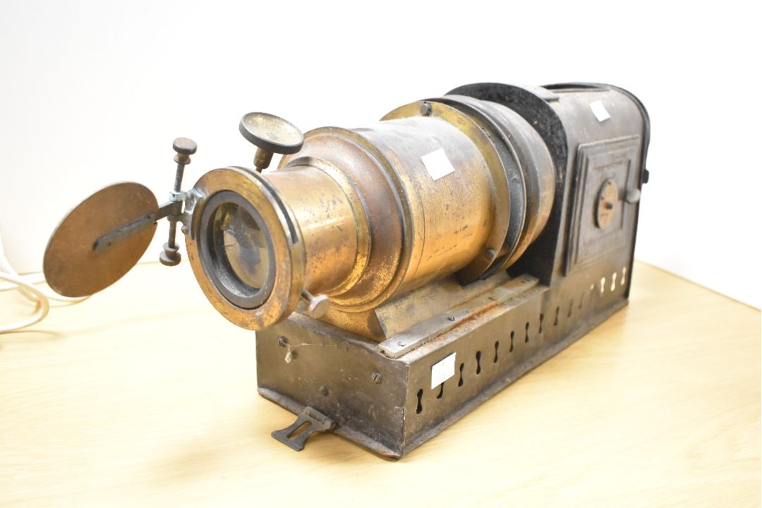 A Victorian brass and tin Magic Lantern, unmarked, 46cm, condition is consistent with age and use, - Image 2 of 3