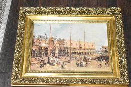 After Canaletto (Italian 1697-1768) Print on canvas 'St Marks Square' a Venetian street scene,