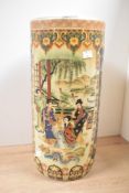 A 20th-century Chinese porcelain parapluie stand, featuring hand-painted figural panels depicting