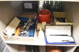 A mixed 20th-century lot, to include a set of Viners stainless steel cutlery, an enamel-coated metal