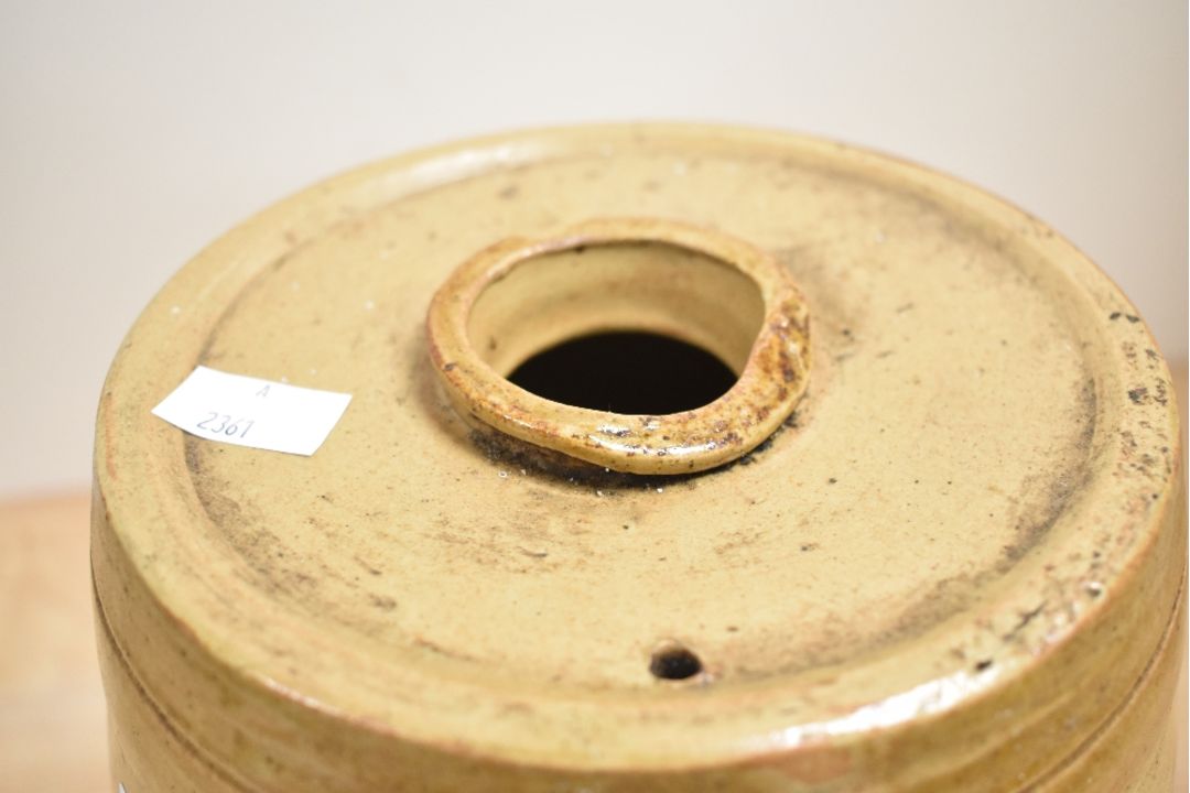 A Victorian salt-glazed stoneware spirit/whiskey barrel with a brass tap, featuring an applied, - Image 3 of 7