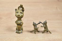 A pair of late 19th to early 20th-century Austrian miniature bronze cold-painted sparring cat