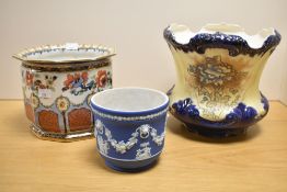 Three late 19th to 20th-century jardinières, to include a small Wedgwood blue jasperware example;