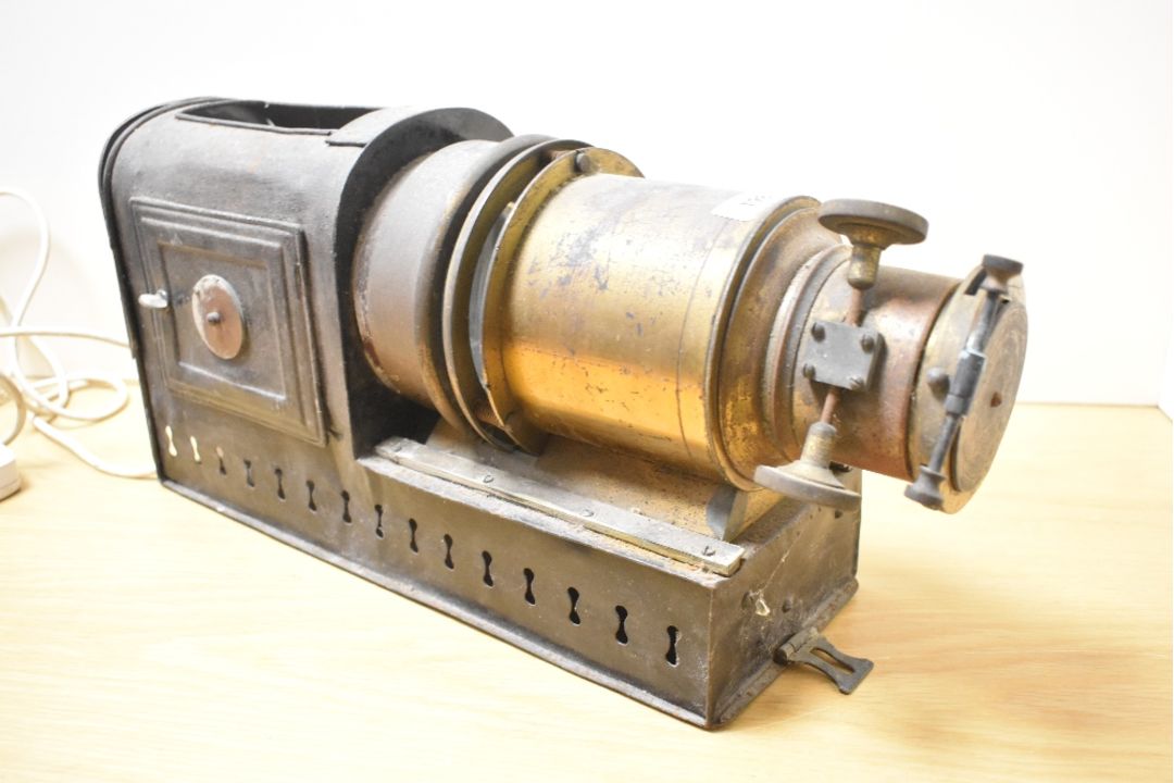 A Victorian brass and tin Magic Lantern, unmarked, 46cm, condition is consistent with age and use, - Image 1 of 3