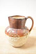 A Victorian Doulton Lambeth salt-glaze stoneware harvest/hunting jug, featuring applied relief