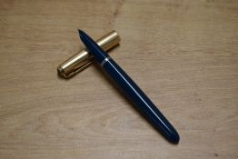 A Parker 51 aerometric fill fountain pen in Teal with Rolled Gold cap