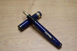 A Wahl Oversized lever fill fountain pen in Lapis Lazuli with deco style broad cap band having