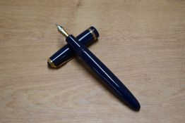 A Parker Duofold aerometric fill fountain pen in Blue with broad decorative cap band having Parker