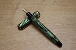 A boxed Parker Duofold button fill fountain pen and pencil in Geometric Green and Black (toothbrush)