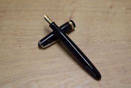 A Parker Duofold button fill fountain pen in Black with broad decorative cap band having Parker