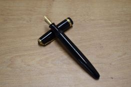 A Parker Duofold button fill fountain pen in Black with broad decorative cap band having Parker