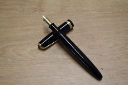 A Parker Duofold AF button fill fountain pen in Black with broad decorative cap band having Parker