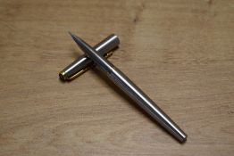 A Parker 50 cartridge fill fountain pen in Flighter Steel with Gold trim