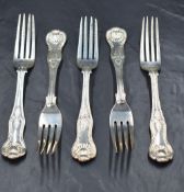 A group of five Queen's pattern forks, marks for London 1852, maker Charles Boyton II, 459g gross
