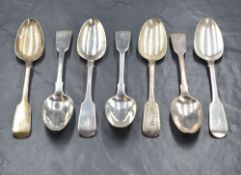 A group of seven William IV silver fiddle pattern teaspoons, having 'P' initial to terminals,