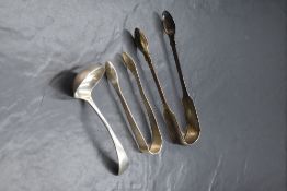 A cased pair of Victorian silver fiddle and thread pattern sugar tongs, marks for London 1841, maker