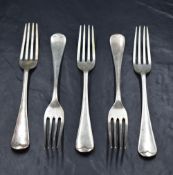 A group of five George V silver Old English pattern forks, marks for Sheffield 1926, maker