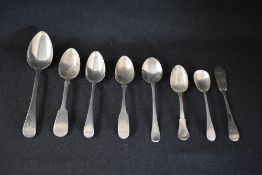 A George III silver Old English pattern serving spoon, having 'B' initial to terminal, marks for
