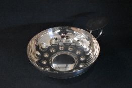 A large silver plated presentation taste du vin, of traditional form having 'à notre doyen le