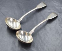 A pair of William IV silver Old English pattern sauce ladles, having 'P' initial to terminals, marks