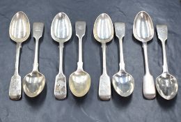 A group of seven George III silver Old English pattern teaspoons, having 'P-T' initials engraved,