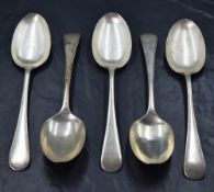 A group of five George V silver Old English pattern serving spoons, marks for Sheffield 1926,