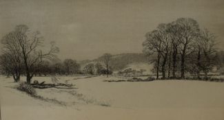 After Kerr Eby (Canadian 1889 - 1946) Drypoint Etching 'Snow in Surrey', a winter landscape with
