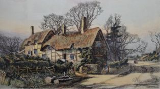 After Wilfrid Ball (19th Century) Colourised etching 'Anne Hathaway's Cottage' an attractive village