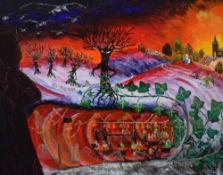 Robert Walling (British 20th Century) Acrylic on board 'December 24th', a vibrant other worldly