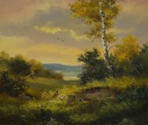 H Kalich (Austrian 19th Century) oil on canvas, a countryside landscape in warm tones featuring