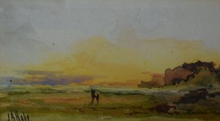 J.A Hube (19th Century) A pair of watercolours, depicting figures walking along a coastline at