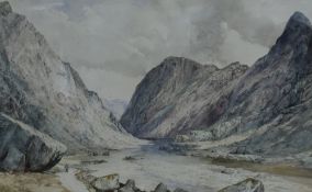 William West (British 1801 - 1861) English School Watercolour 'Norway', mountainous river scene with