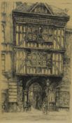 Edward J Cherry (19th Century) Drypoint etching, 'St Bartholomew the Great Mediaeval Gatehouse',