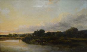 George Vicat Cole (British 1833-1893) oil on canvas, rural river scene with boat, signed and dated