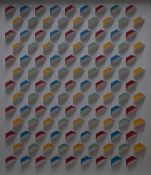 Contemporary mixed media, a sheet of paper cut to reveal colourful shapes beneath, unattributed,