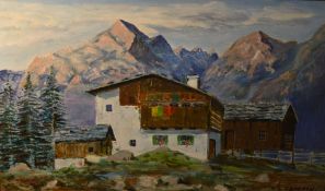 I. S. Cameron (British 20th century) oil on panel 'Alpine Chaley' signed lower right, entitled in