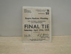1939 FA Cup Final Ticket, 29th April, Entrance B23, East Standing Enclosure, Portsmouth V