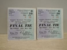 1952 FA Cup Final Tickets, 3rd May, Entrance B26, South Terrace Seat, Row 8, Seat 28 & Seat 29,
