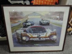 Michael Turner Print, The Winning Jaguars at Le Mans, limited edition 116/1000, bearing signatures