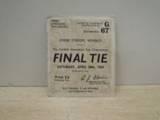 1934 FA Cup Final Ticket, 28th April, Entrance G67, West Standing Enclosure, Manchester City V