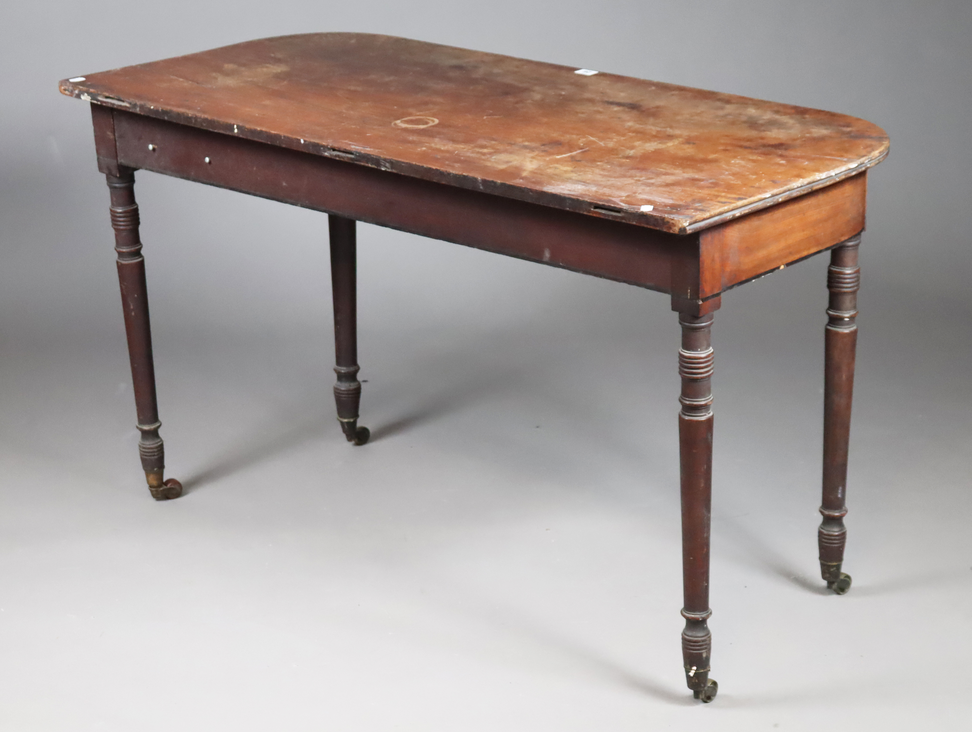 A 19th century mahogany side table with rounded front corners to the rectangular top, & on four - Image 4 of 4