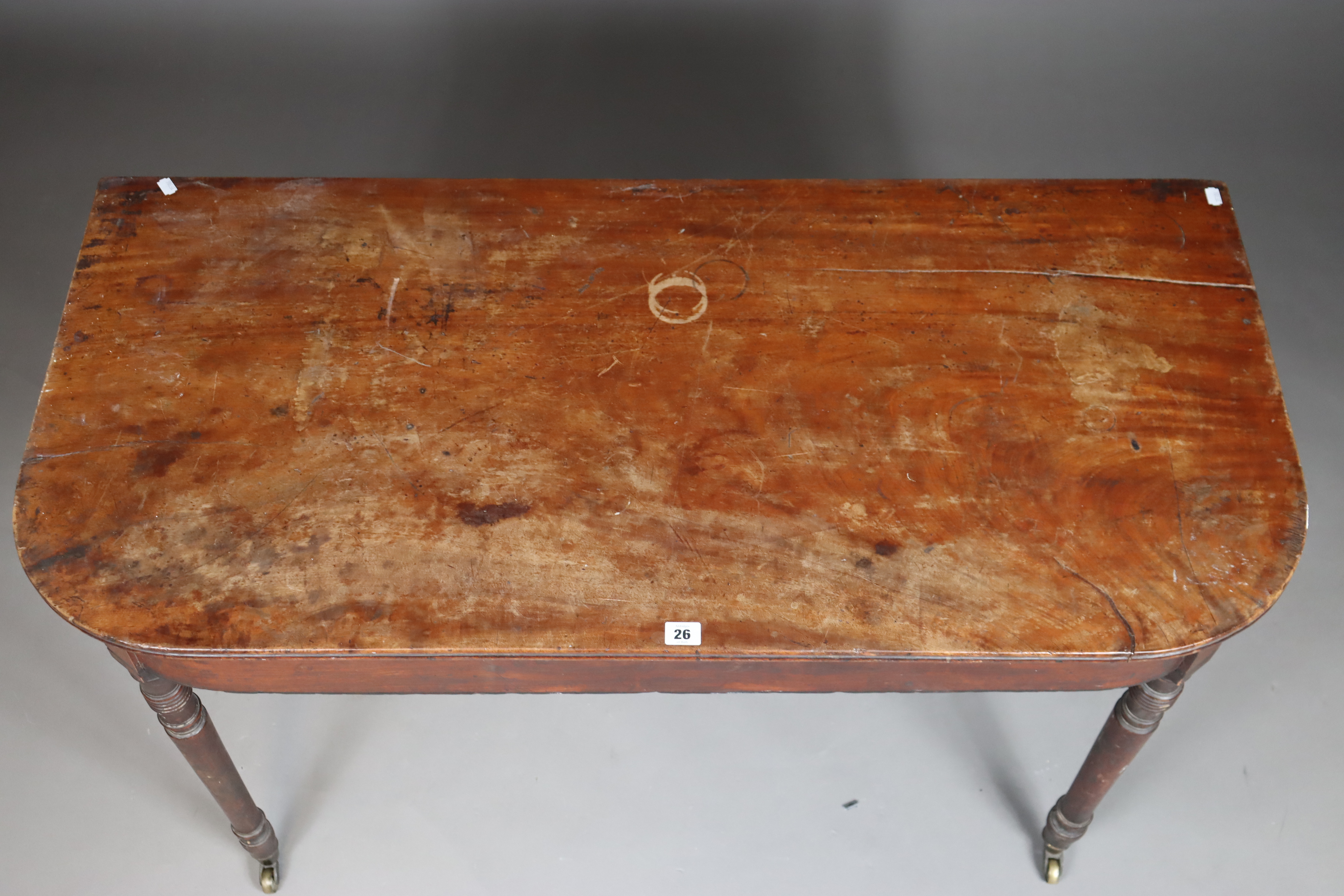 A 19th century mahogany side table with rounded front corners to the rectangular top, & on four - Image 2 of 4