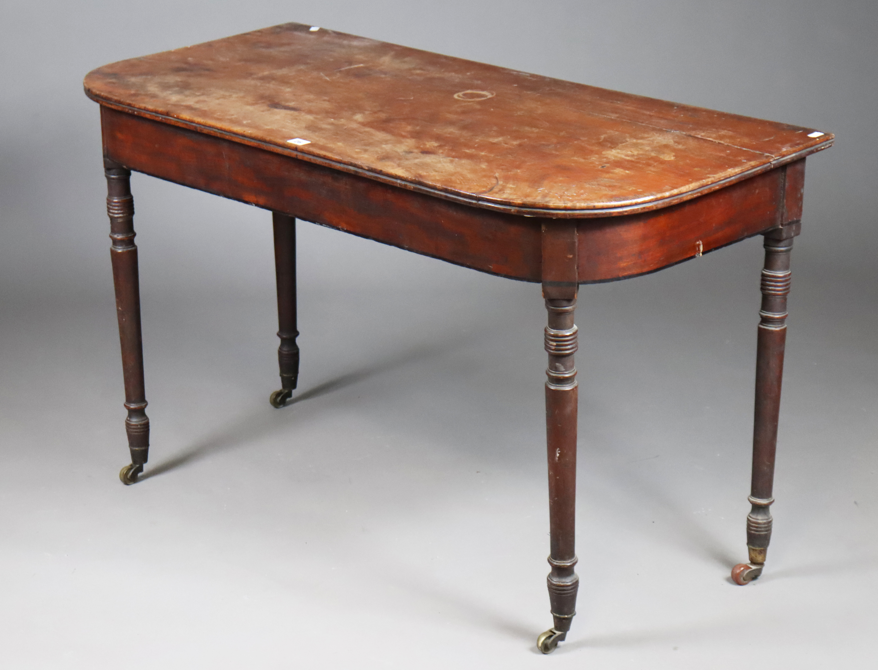 A 19th century mahogany side table with rounded front corners to the rectangular top, & on four - Image 3 of 4