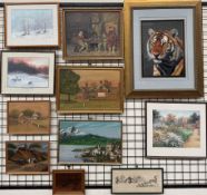 A Suzhou silkwork embroidery of a tiger together with a Boris O'klein print 