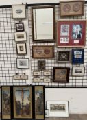 1953 Coronation Stamps and coins framed and glazed as a montage together with Baxter prints,