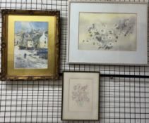 Henderson Tarbet Cornish Street Scene Watercolour Signed Together with a Sybil Mullen Glover