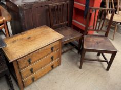 A pair of 19th century oak chairs together with an oak chest of drawers
