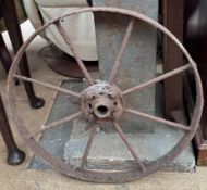 A cast iron wheel with spindles